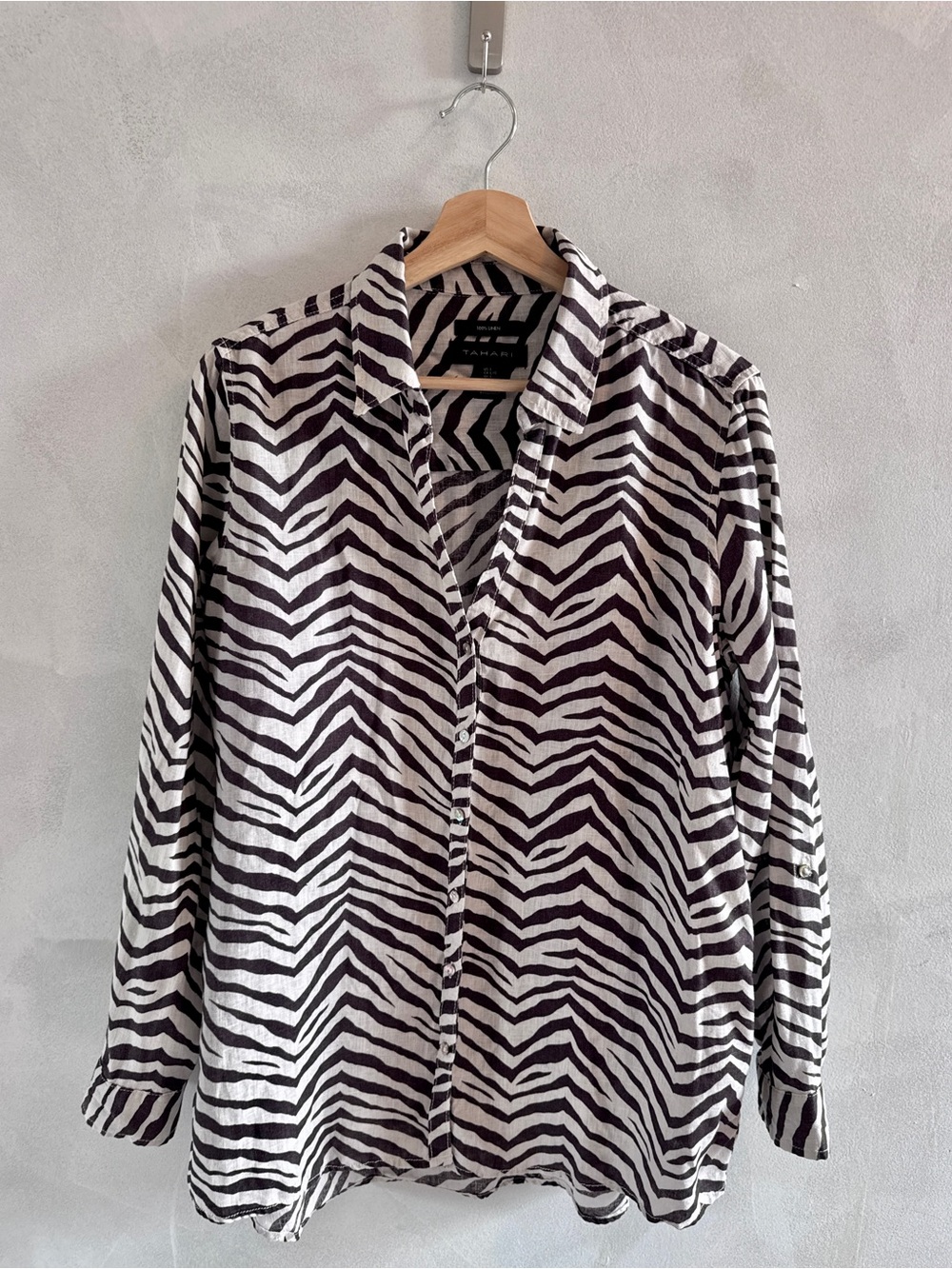 Tahari - Brown and White Zebra Print Linen Top - Size L